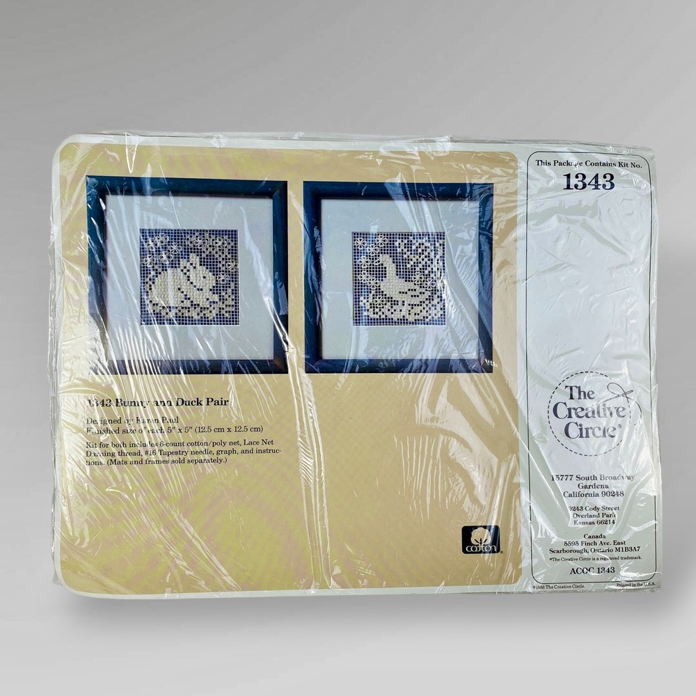 Creative Circle 1343 Bunny Duck/Goose Kit Lace Net Darning 1988 Pair